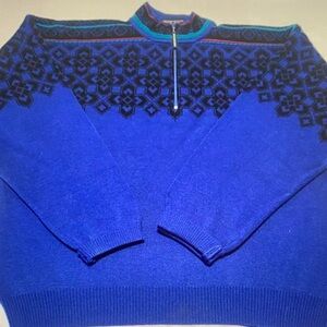 Demeter Men's Cobalt Blue Half-Zip Sweater with Black Pattern
